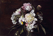 Peonies White Carnations and Roses By Henri Fantin-Latour