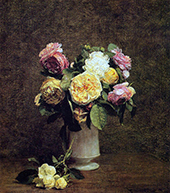 Roses in a White Porcelain Vase By Henri Fantin-Latour