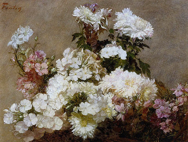 White Phlox Summer Chrysanthemum and Larkspur | Oil Painting Reproduction