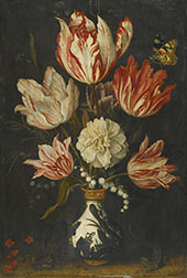 Still Life of Variegated Tulips in a Ceramic Vase By Balthasar van der Ast