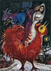 The Bride and Groom on Cock 1947 By Marc Chagall