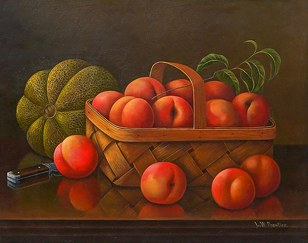 A Still Life Composition with a Basket of Peaches and Cantaloupe | Oil Painting Reproduction