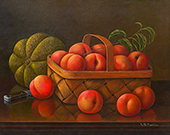 A Still Life Composition with a Basket of Peaches and Cantaloupe By Levi Wells Prentice