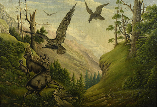 Birds of Prey and Mountain Goats in a Canyon Landscape | Oil Painting Reproduction