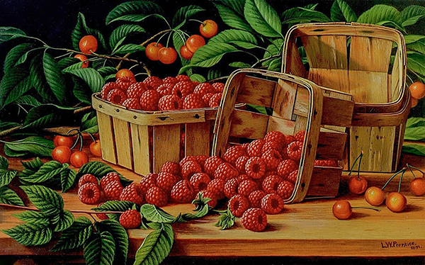 Cherries and Raspberries in a Basket | Oil Painting Reproduction