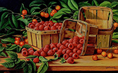 Cherries and Raspberries in a Basket By Levi Wells Prentice