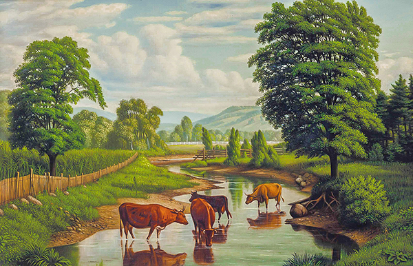 Cows Watering by Levi Wells Prentice | Oil Painting Reproduction