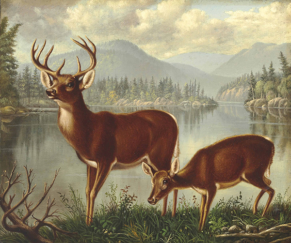 Deer and Doe by Levi Wells Prentice | Oil Painting Reproduction