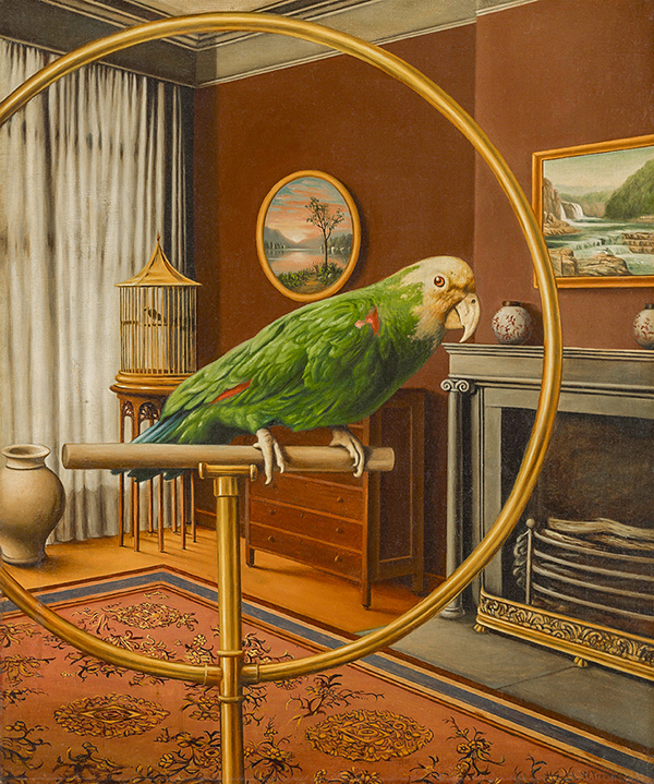 Green Parrot Portrait by Levi Wells Prentice | Oil Painting Reproduction