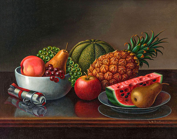 Still Life with Watermelon, Pears, Grapes and Napkin | Oil Painting Reproduction