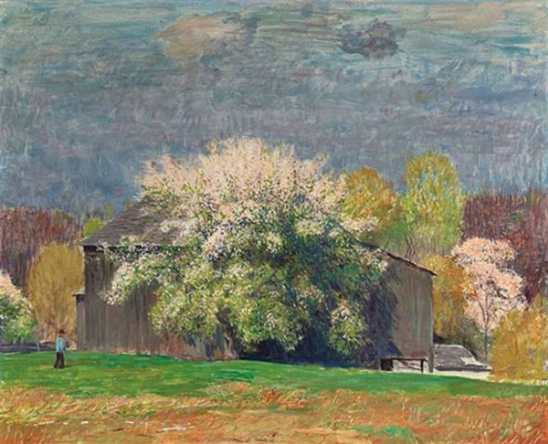 Early May Barn and Apple Tree by Daniel Garber | Oil Painting Reproduction