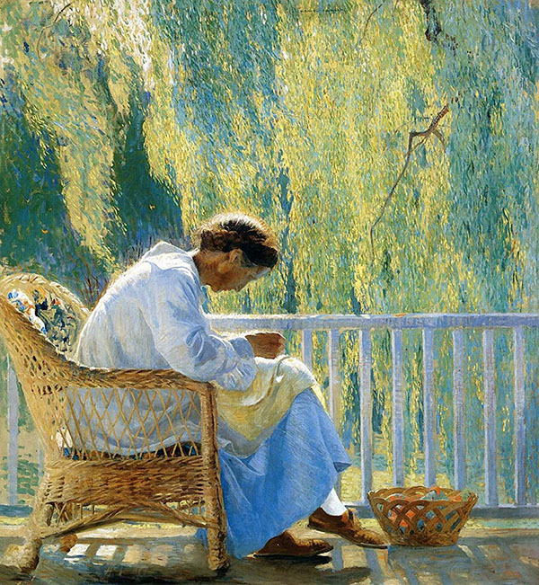 Mending by Daniel Garber | Oil Painting Reproduction