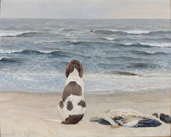 A Dog on the Beach by Niels Pedersen Mols | Oil Painting Reproduction