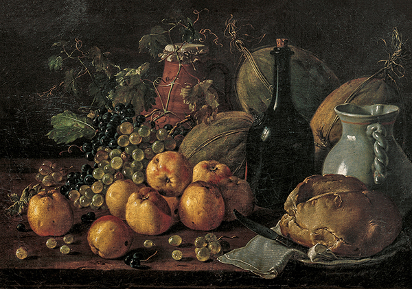 Still Life with Apples, Grapes, Melons, Bread, Jug and Bottle | Oil Painting Reproduction