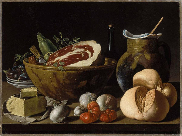 Still Life with Bread, Ham, Cheese and Vegetables | Oil Painting Reproduction