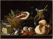 Still Life with Bread, Ham, Cheese and Vegetables By Luis Melendez