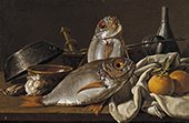 Still Life with Dorogami, Oranges, Garlic, Spices and Kitchenware By Luis Melendez