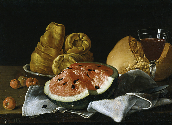 Still Life with Watermelon, Pastries, Bread and Wine | Oil Painting Reproduction