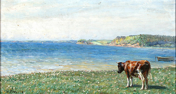 An Inlet Scenery with a Grazing Cow | Oil Painting Reproduction