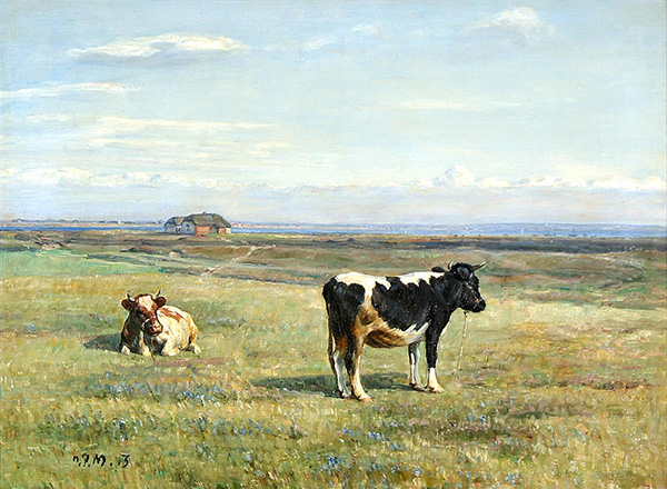 Cows Grazing near a Coast | Oil Painting Reproduction