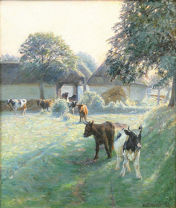 Cows Grazing near a Farm | Oil Painting Reproduction