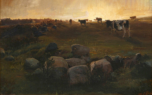 Cows in a Field at Sunset | Oil Painting Reproduction