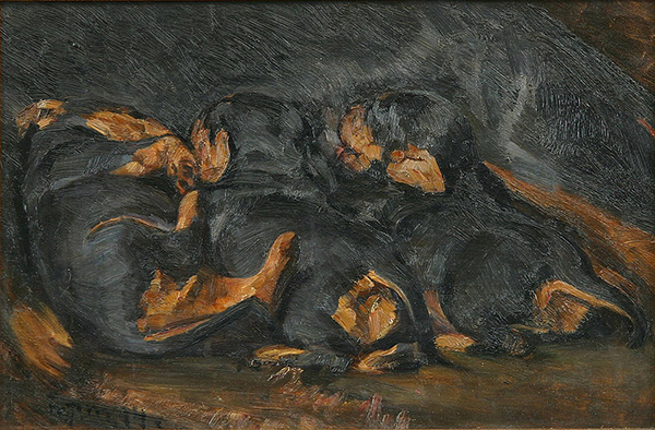 Dachshund Puppies by Niels Pedersen Mols | Oil Painting Reproduction