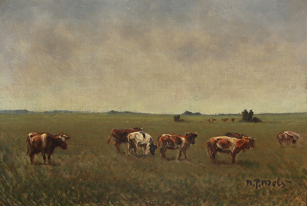 Grazing Cows in a Field by Niels Pedersen Mols | Oil Painting Reproduction