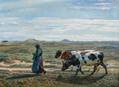 Knitting Farmers Wife with Cows By Niels Pedersen Mols