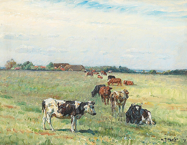 Landscape with Cows and a Farm | Oil Painting Reproduction