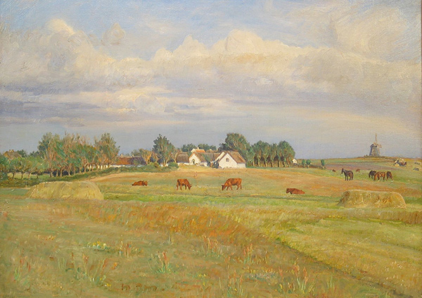 Landscape with Cows and Horses and a farm in the Background | Oil Painting Reproduction