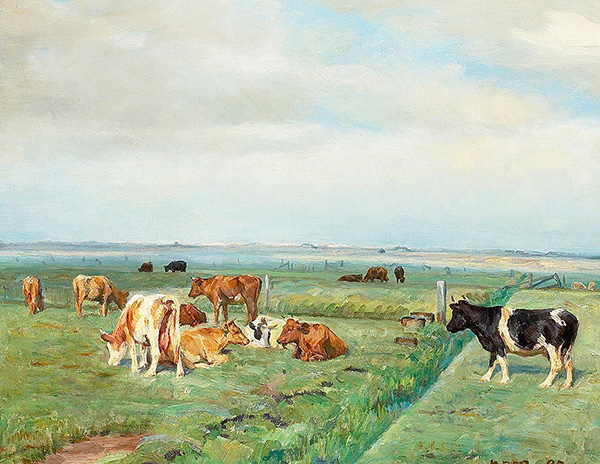 Landscape with Cows by Niels Pedersen Mols | Oil Painting Reproduction