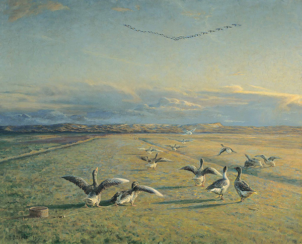 Landscape with Migrating Geese | Oil Painting Reproduction