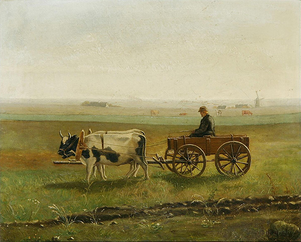 Ox Cart in a Landscape by Niels Pedersen Mols | Oil Painting Reproduction