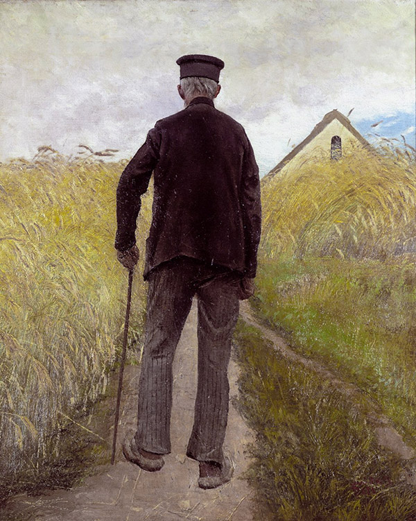 Old Man Walking in a Rye Field | Oil Painting Reproduction