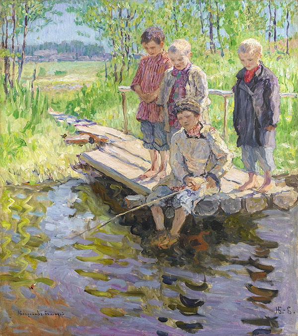 Boys Fishing by Nikolay Bogdanov Belsky | Oil Painting Reproduction