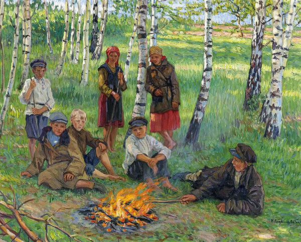 Campfire by Nikolay Bogdanov Belsky | Oil Painting Reproduction