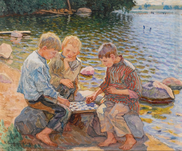 Checkers Game by Nikolay Bogdanov Belsky | Oil Painting Reproduction