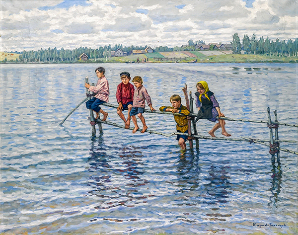 Children at the Lake Latgalii | Oil Painting Reproduction