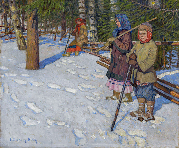 Children in a Winter Forest | Oil Painting Reproduction