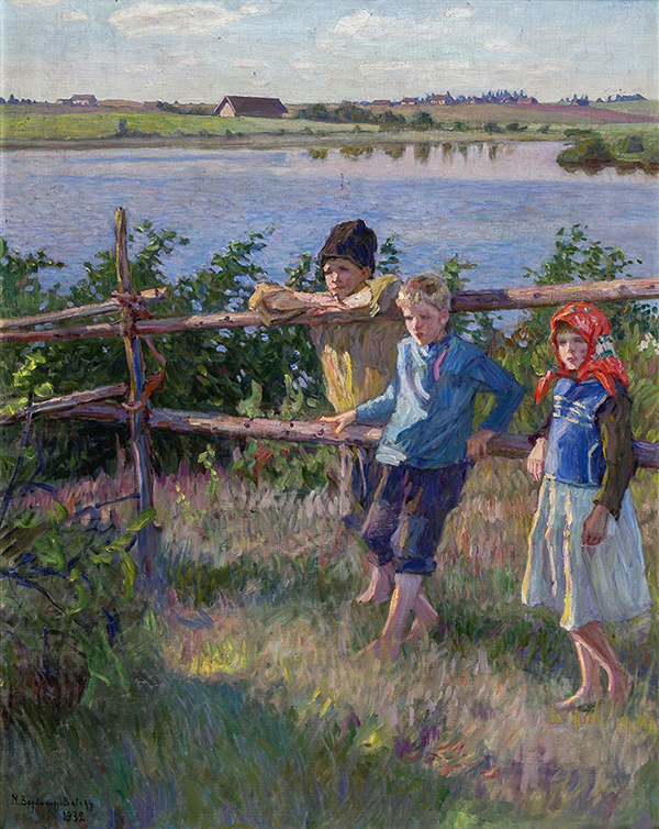 Children on the Shore of Lake | Oil Painting Reproduction