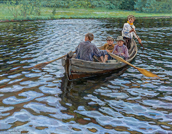 On the Lake by Nikolay Bogdanov Belsky | Oil Painting Reproduction