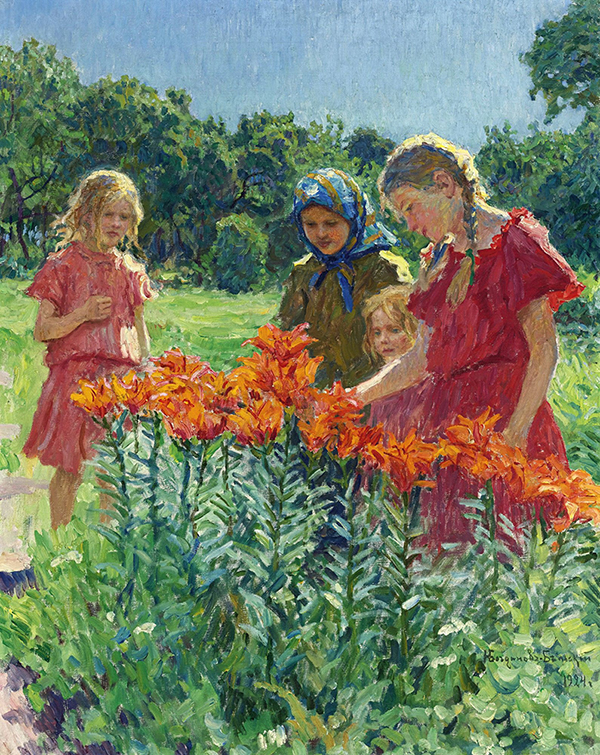 Picking Flowers by Nikolay Bogdanov Belsky | Oil Painting Reproduction