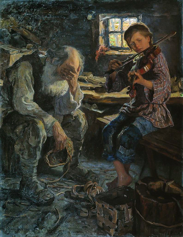 Talent and Fan by Nikolay Bogdanov Belsky | Oil Painting Reproduction