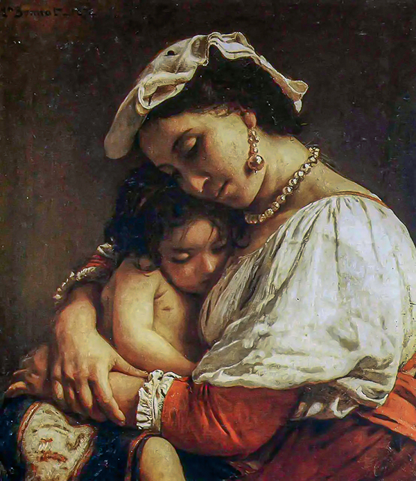 Italian Woman with Child by Leon Bonnat | Oil Painting Reproduction