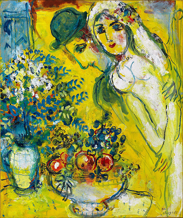 Lovers on a Yellow Background by Marc Chagall | Oil Painting Reproduction