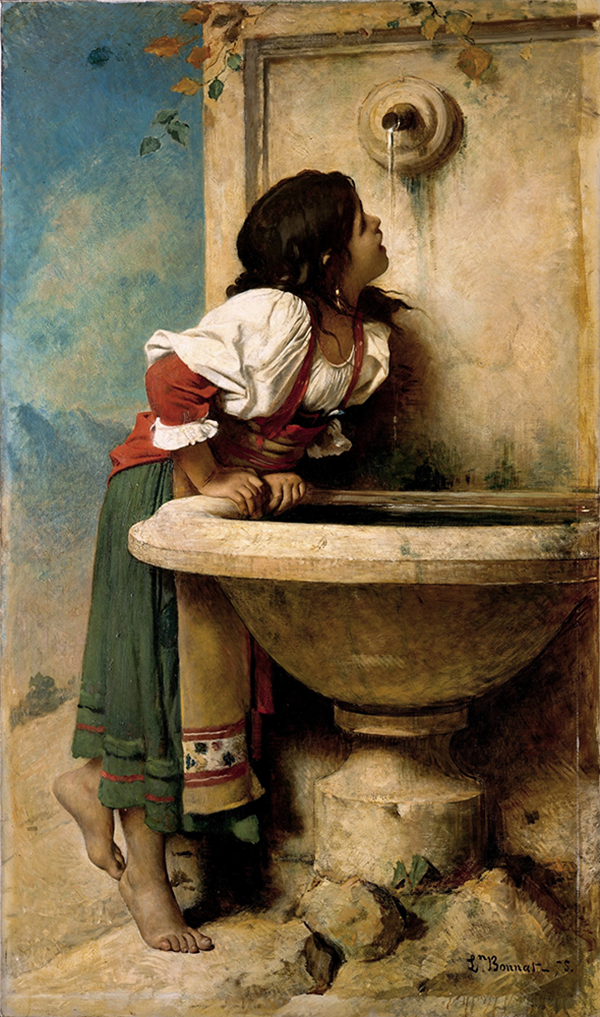 Roman Girl at a Fountain by Leon Bonnat | Oil Painting Reproduction