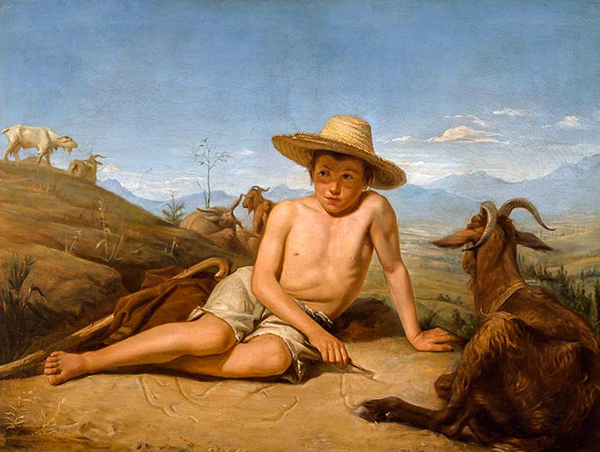 Shepherd Guarding Goats by Leon Bonnat | Oil Painting Reproduction