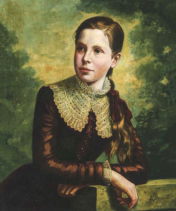 A Young Girl Wearing a Brown Dress with Fancy Lace Collar | Oil Painting Reproduction