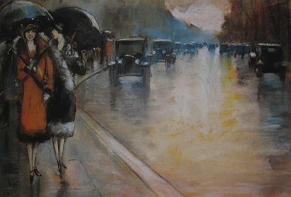 Berliner Strasse with Cabs in Rain | Oil Painting Reproduction